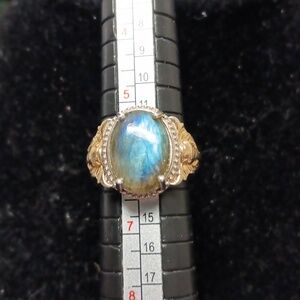 Karis Malagasy Labradorite Solitaire Ring in 18K YG Plated and Platinum Bond